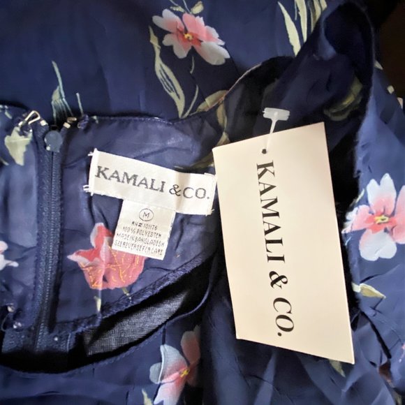 NWT Sz M Kamali & Ci Blue Floral Lined Dress - Picture 5 of 5